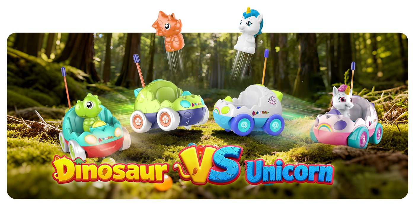 AEROQUEST dinosaur and unicorn toddler RC cars