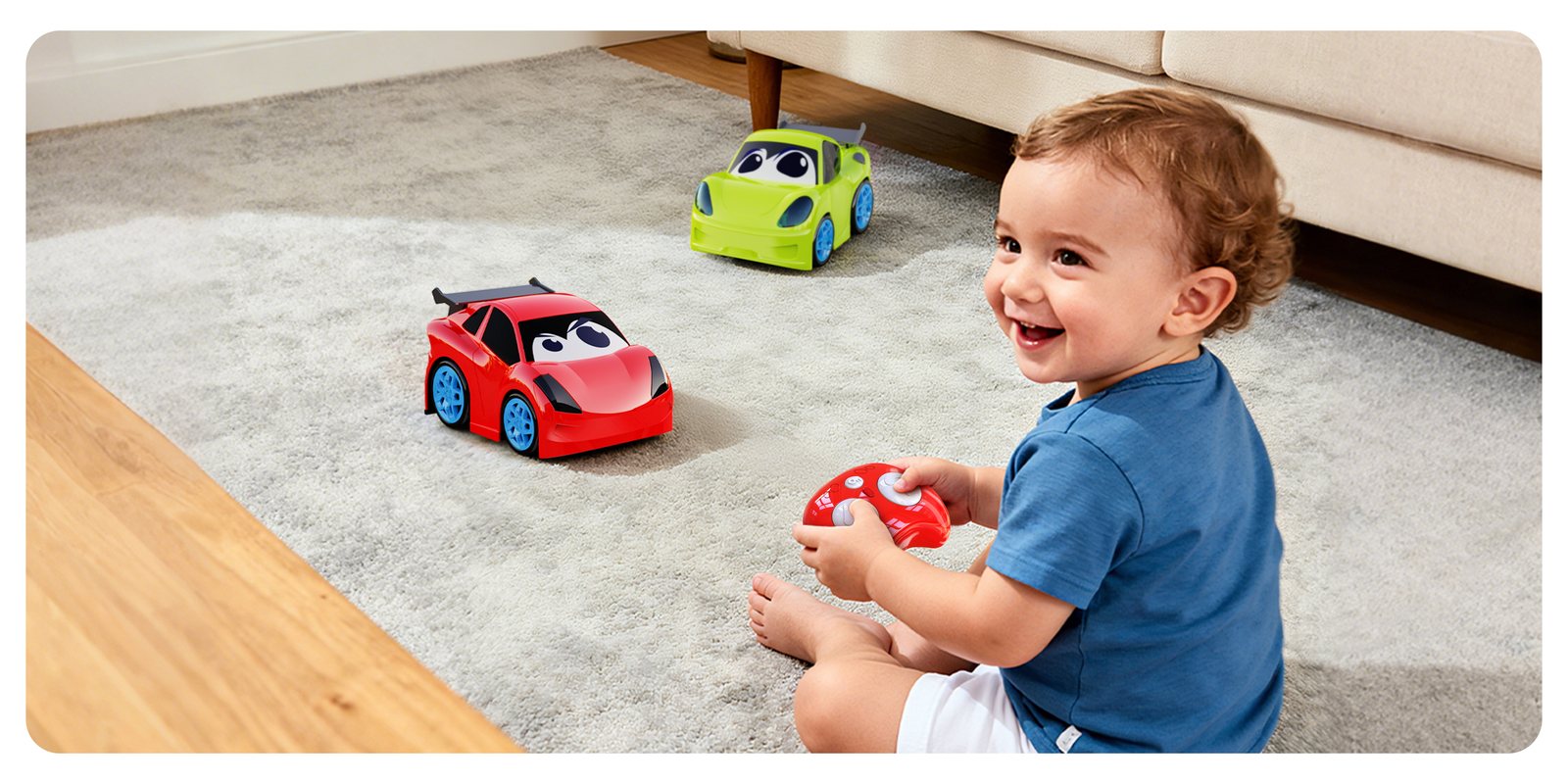 Toddler playing with AEROQUEST RC cars